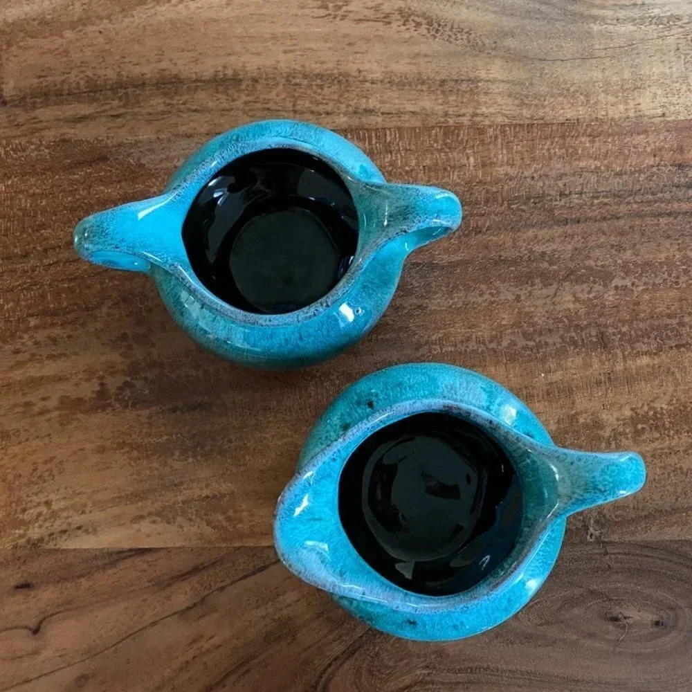RARE 1960s cream and sugar pottery set from Canuck Pottery Ltd. Green Turquoise